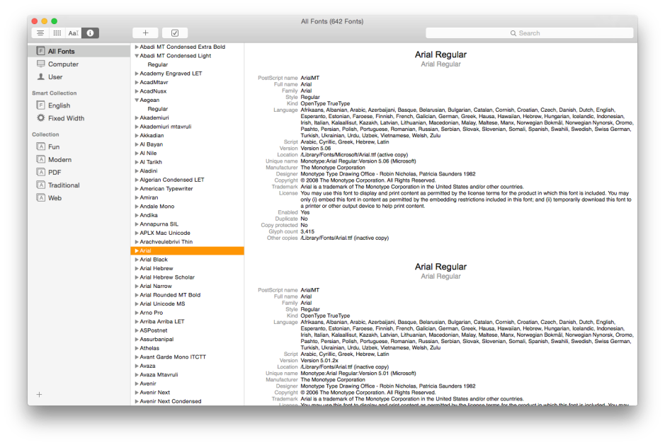 Font Book is the first port of call if you have font problems, unless using another font manager.