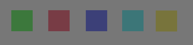 Squares of equal chroma (50%) and lightness, but differing hue. However their luminance differs to match their perceived chroma.