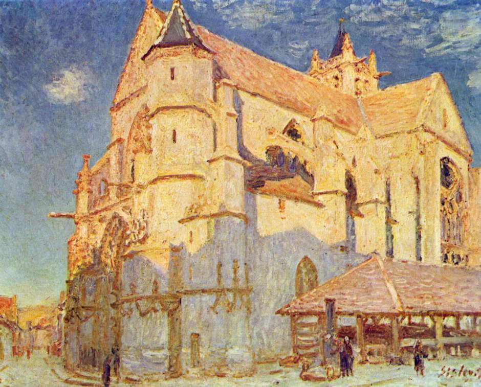 Alfred Sisley, The Church at Moret (1893), oil on canvas, 65 x 81 cm, Musée des Beaux-Arts, Rouen. WikiArt.
