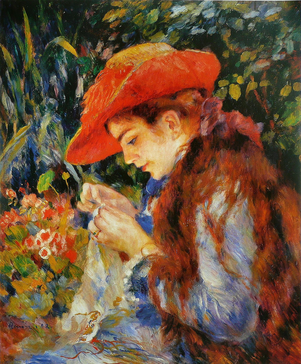 Classic Art Prints | Wall Decor Oil Painting Young Woman Sewing by Pierre Renoir